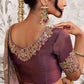 African Purple Designer Heavy Embroidered Silk Saree