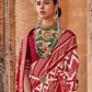White & Red Designer Printed Silk Saree