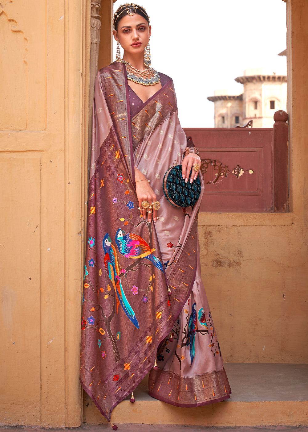 Pink & Brown Paithani Silk Saree