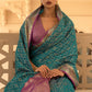 Teal Blue Woven Soft Banarasi Silk Saree with Contrast Pallu & Blouse