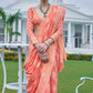 Salmon Orange Lucknowi Chikankari Weaving Silk Saree