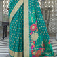 Pine Green Floral Embroidered Linen Silk Saree
