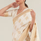 Beige White Zari Butta Woven Banasari Silk Saree