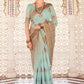 Turkish Blue Linen Woven Silk Saree with Zari work on Border and Pallu