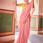Rose Pink Organza Saree with Zari, Mirror & Thread work