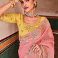 Rose Pink Organza Saree with Zari, Mirror & Thread work