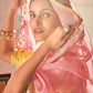 Rose Pink Organza Saree with Zari, Mirror & Thread work