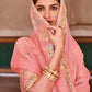 Rose Pink Organza Saree with Zari, Mirror & Thread work