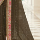 Army Green Designer Organza Saree with Thread & Zari work