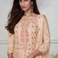 Beige Brown Embroidered Chinon Silk Plazzo Suit