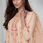 Beige Brown Embroidered Chinon Silk Plazzo Suit