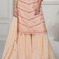 Beige Brown Embroidered Chinon Silk Plazzo Suit