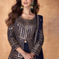 Berry Blue Sequence Embroidered Silk Top & Skirt Set with Dupatta