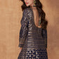 Berry Blue Sequence Embroidered Silk Top & Skirt Set with Dupatta