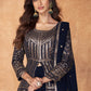 Berry Blue Sequence Embroidered Silk Top & Skirt Set with Dupatta