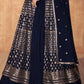 Berry Blue Sequence Embroidered Silk Top & Skirt Set with Dupatta