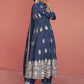 Yale Blue Embroidered Silk Salwar Suit