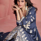 Yale Blue Embroidered Silk Salwar Suit