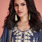 Yale Blue Embroidered Silk Salwar Suit
