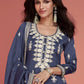 Yale Blue Embroidered Silk Salwar Suit