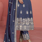 Yale Blue Embroidered Silk Salwar Suit
