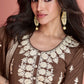 Wood Brown Embroidered Silk Salwar Suit