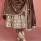 Wood Brown Embroidered Silk Salwar Suit