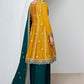Yellow & Green Embroidered Chinon Silk Plazzo Suit