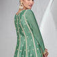 Aquamarine Green Chinon Silk Plazzo Suit with Beautiful Embroidery work