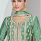 Aquamarine Green Chinon Silk Plazzo Suit with Beautiful Embroidery work