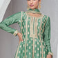 Aquamarine Green Chinon Silk Plazzo Suit with Beautiful Embroidery work