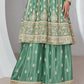 Aquamarine Green Chinon Silk Plazzo Suit with Beautiful Embroidery work