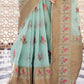 Turkish Blue Linen Woven Silk Saree with Zari work on Border and Pallu