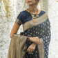 Denim Blue Soft Banarasi Silk Saree with overall Butti