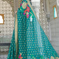 Pine Green Floral Embroidered Linen Silk Saree