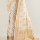 Beige White Zari Butta Woven Banasari Silk Saree