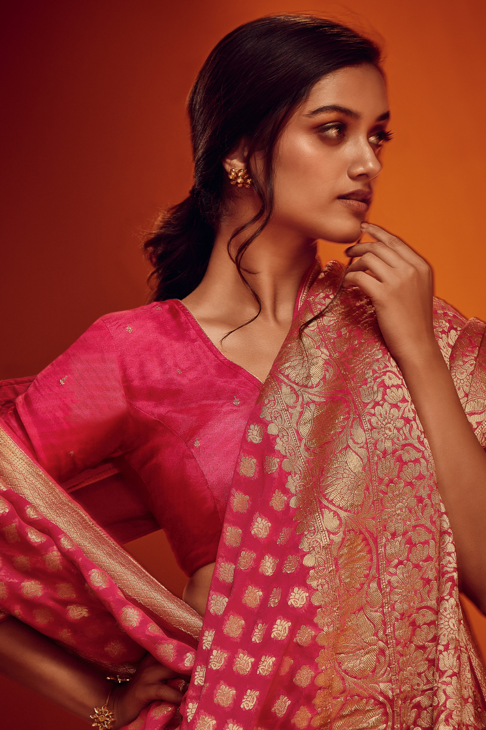 Timeless Solid Woven Saree in Viscose Georgette Fabric