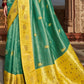 Verdigris Blue Woven Banarasi Silk Saree with Embroidered Blouse