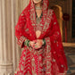 Scarlet Red Silk Bridal Lehenga with Flared Panels & Temple Border Embroidery