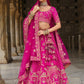 Rani Pink Kalidar Silk Lehenga with Royal Wedding Motifs