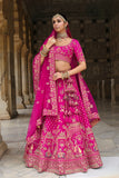 Rani Pink Kalidar Silk Lehenga with Royal Wedding Motifs