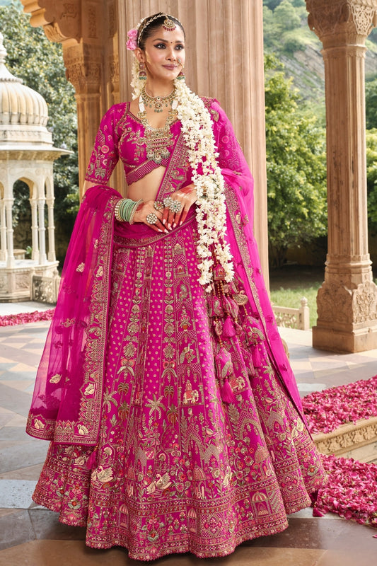 Imperial Rani Pink Silk Wedding Lehenga featuring Handcrafted Zari & Resham Work