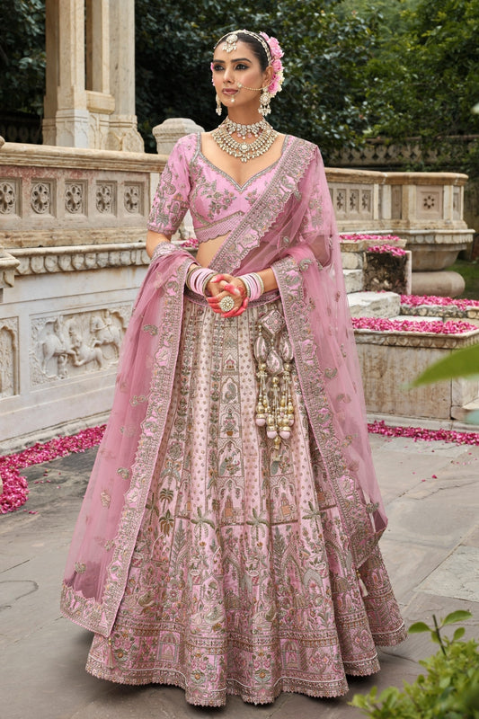 Blush Pink Silk Bridal Lehenga with Heritage Elephant & Peacock Embroidery