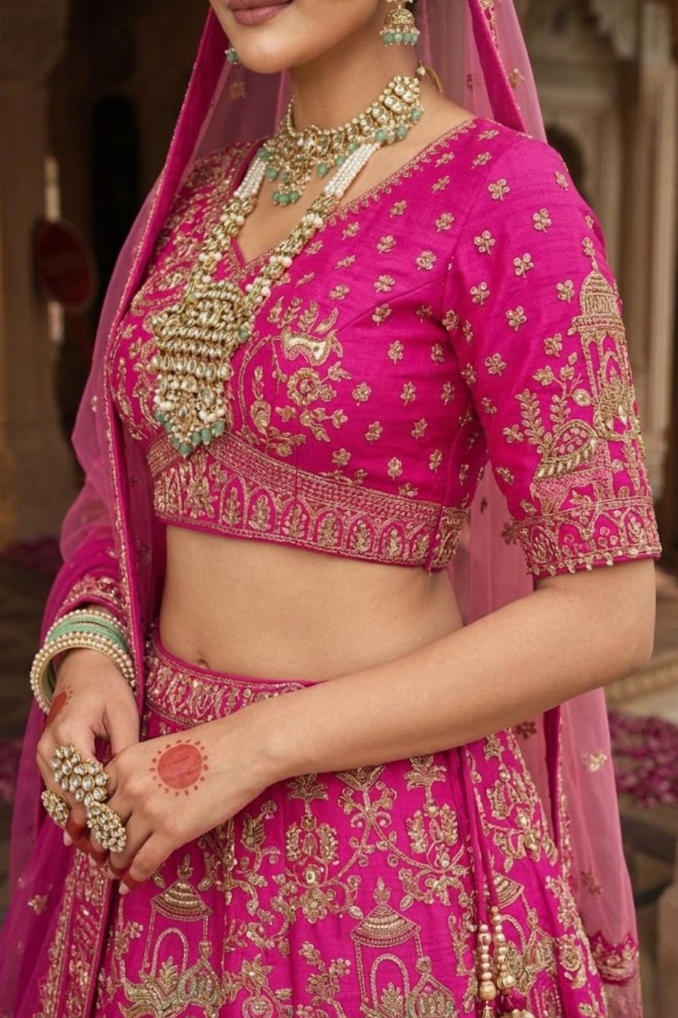 Rani Pink Silk Bridal Lehenga with Heavy Zari & Peacock Embroidery