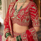 Scarlet Red Silk Bridal Lehenga with Flared Panels & Temple Border Embroidery