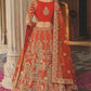 Rust Orange Silk Bridal Lehenga with Heritage Elephant and Peacock Motifs