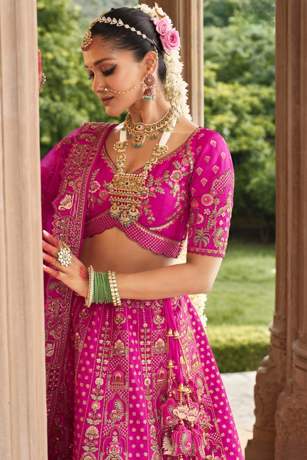 Imperial Rani Pink Silk Wedding Lehenga featuring Handcrafted Zari & Resham Work