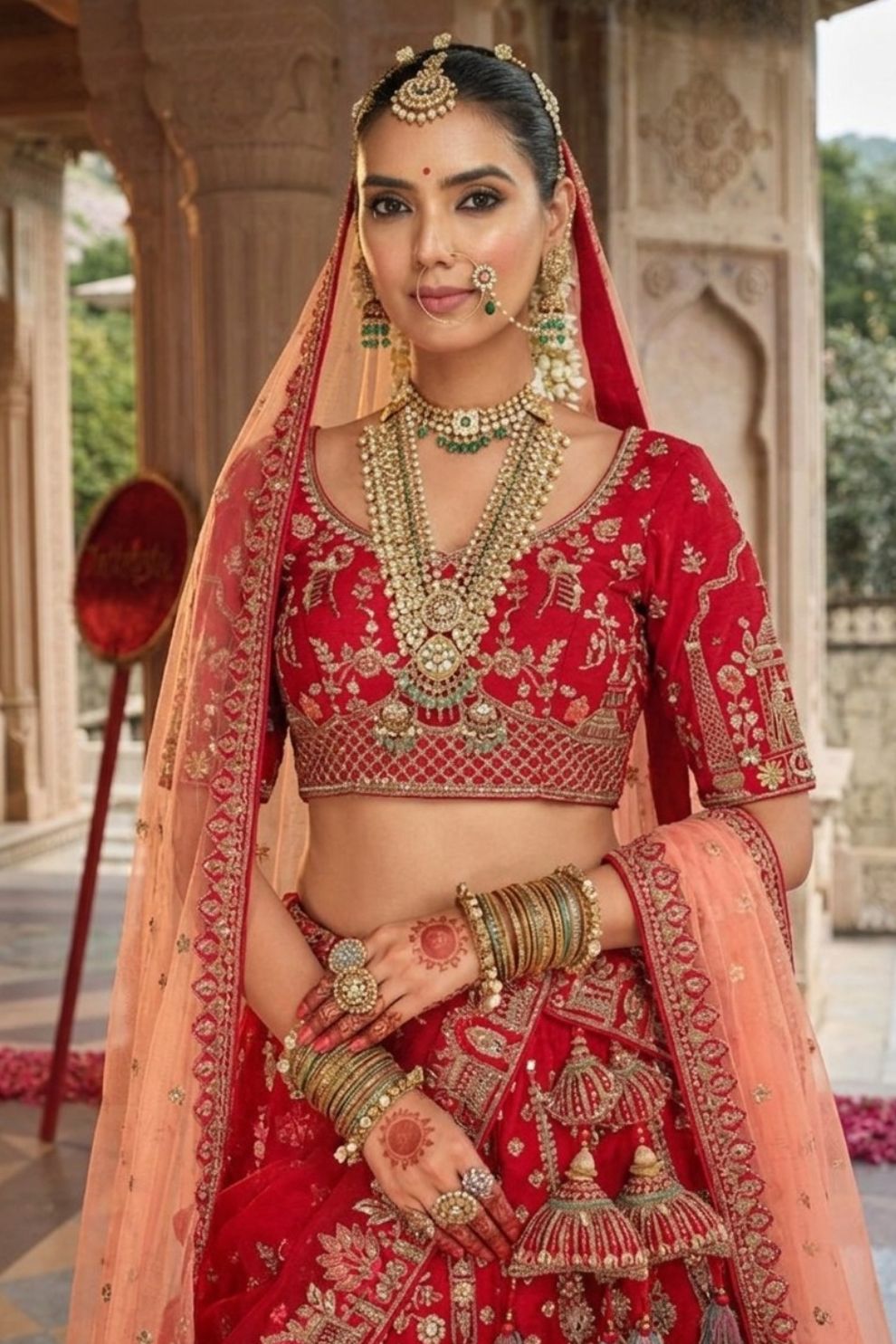 Imperial Red Silk Wedding Lehenga featuring Handcrafted Zari & Khatli Work