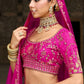 Rani Pink Kalidar Silk Lehenga with Royal Wedding Motifs