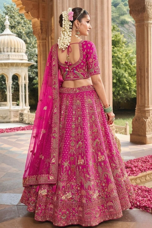 Imperial Rani Pink Silk Wedding Lehenga featuring Handcrafted Zari & Resham Work